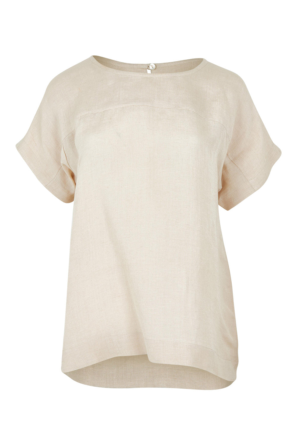 Product shot of the Linen Boxy Top in colour Sand, from the front