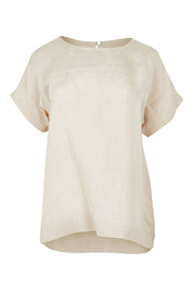 Product shot of the Linen Boxy Top in colour Sand, from the front