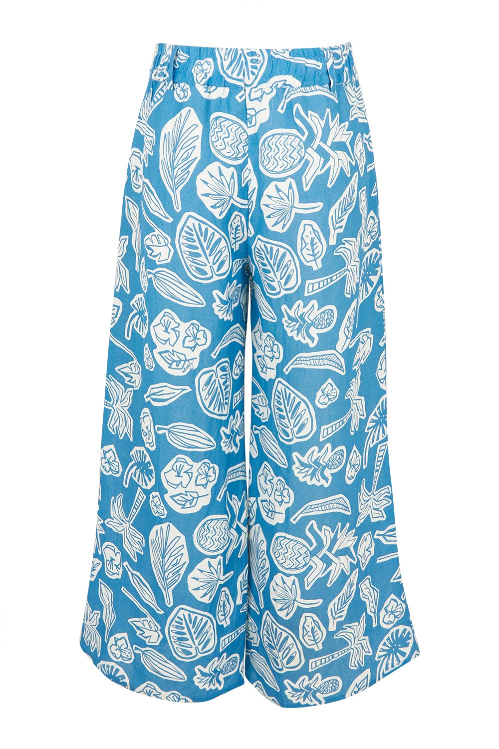 Product shot of the Linen Print Blue Pant in colour Blue (Blue), from the back
