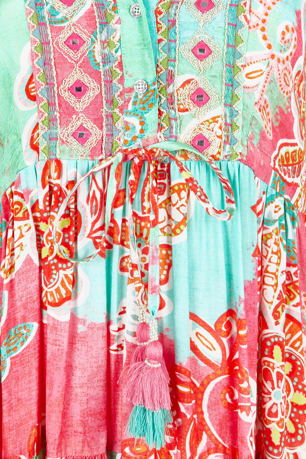 Product shot of the Sarah Midi Dress in colour Print (Green), detail