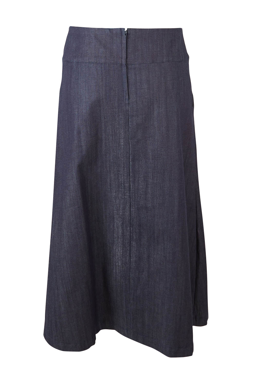 Product shot of the Amy Skirt in colour Denimindig (Blue), from the back