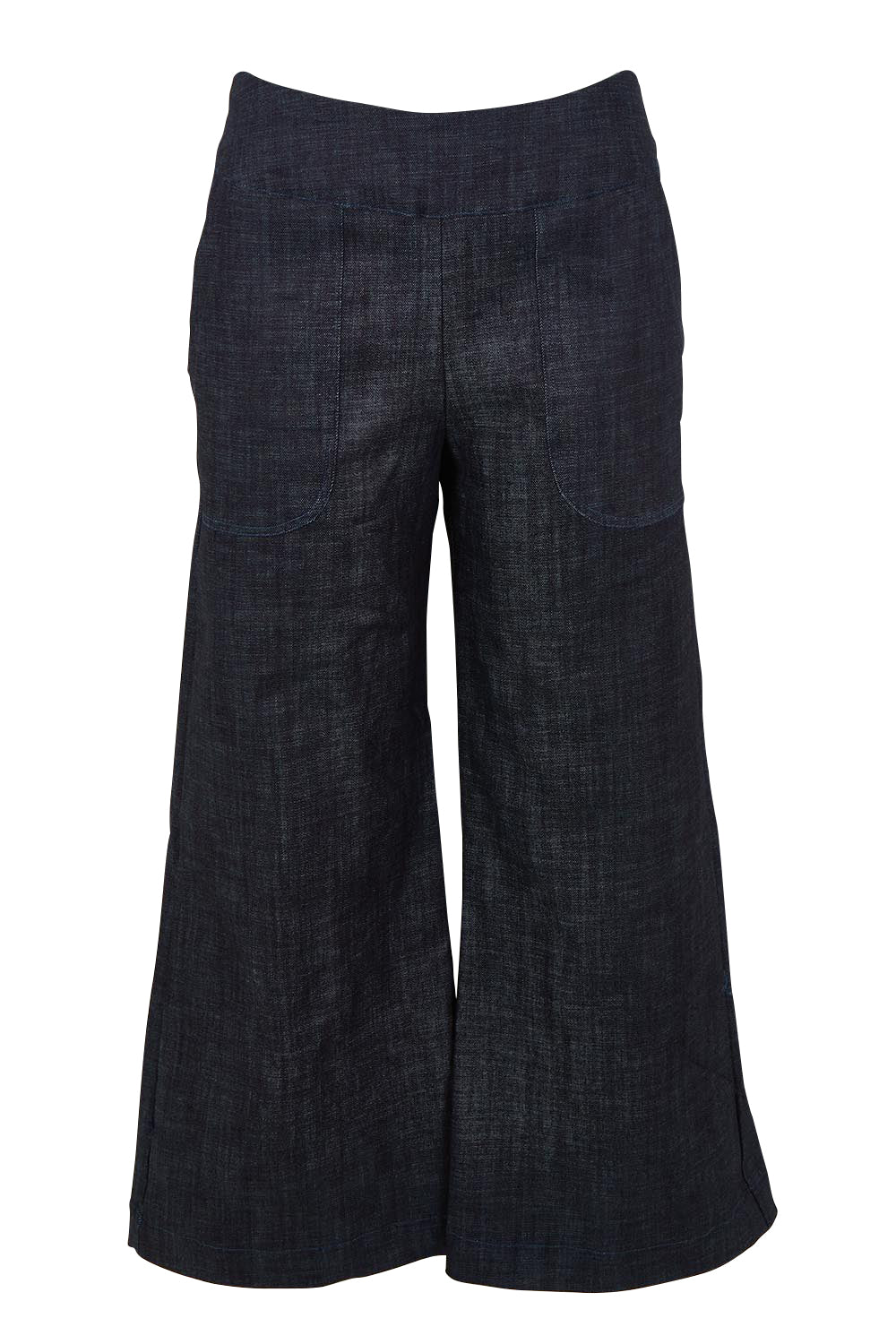 Product shot of the Lisa Denim Crop Pant in colour Denim (Blue), from the front