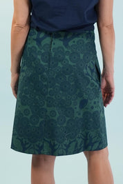 A model wearing the Sandy Cotton Short Skirt in colour Greenblue (Green), from the back
