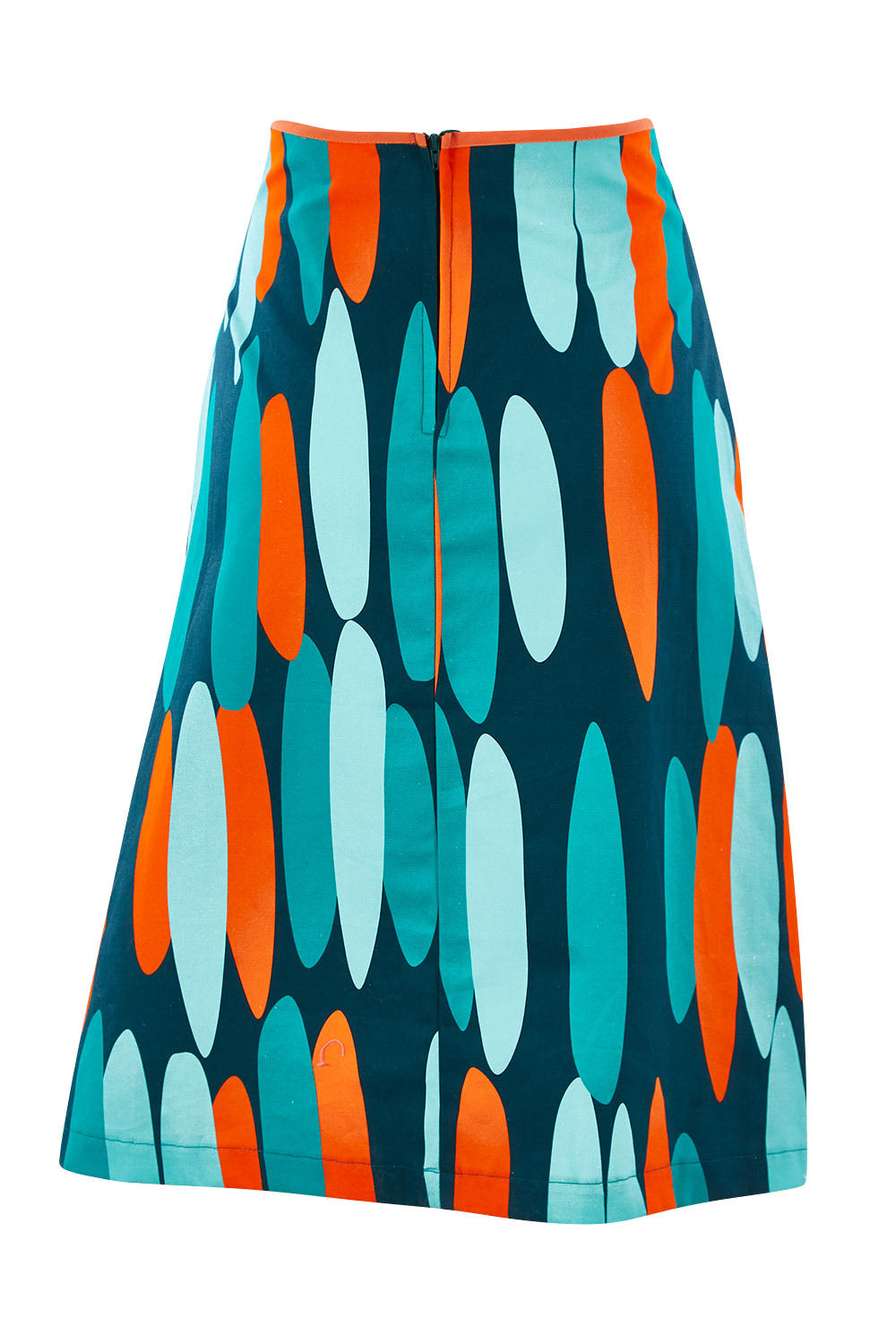 Product shot of the Avril Skirt Long in colour Orange (Blue), from the back