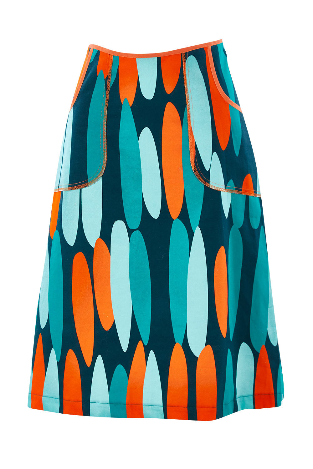 Product shot of the Avril Skirt Long in colour Orange (Blue), from the front