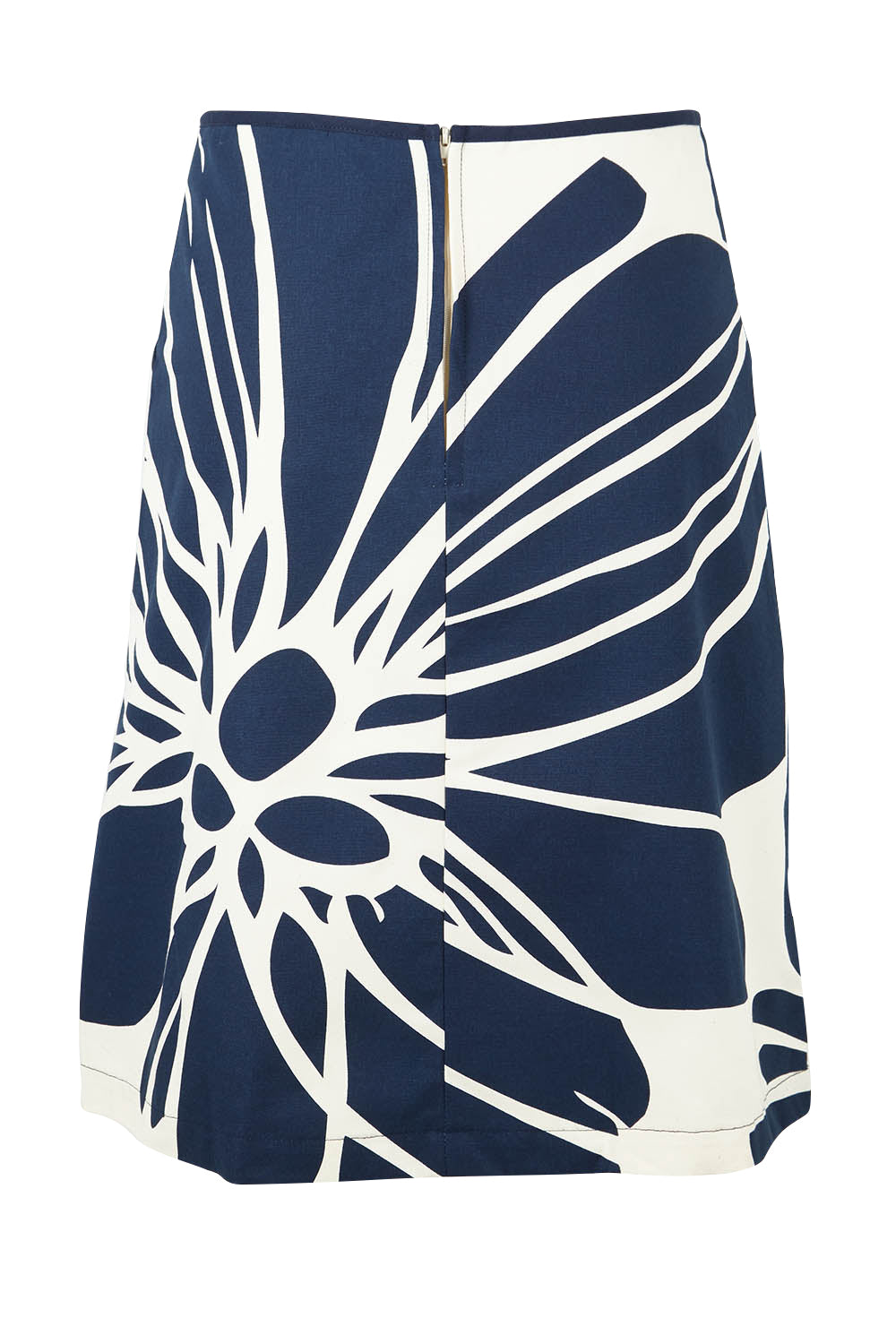 Product shot of the Avril Cotton Skirt in colour Indigo (Blue), from the back