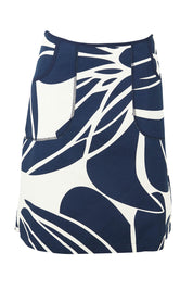 Product shot of the Avril Cotton Skirt in colour Indigo (Blue), from the front