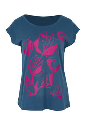 Product shot of the Bobby Cotton Top in colour Articblue (Blue), from the front