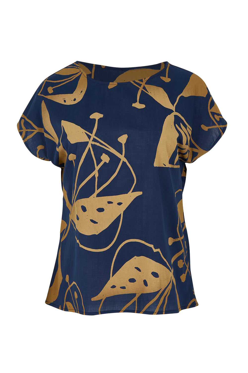 Product shot of the Tilly Cotton Top in colour Navy (Blue), from the front