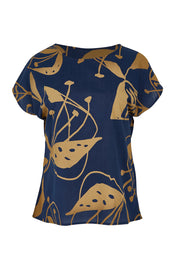 Product shot of the Tilly Cotton Top in colour Navy (Blue), from the front