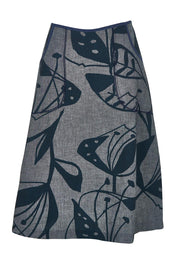 Product shot of the Avril Long Cotton Skirt in colour Chambray (Grey), from the front