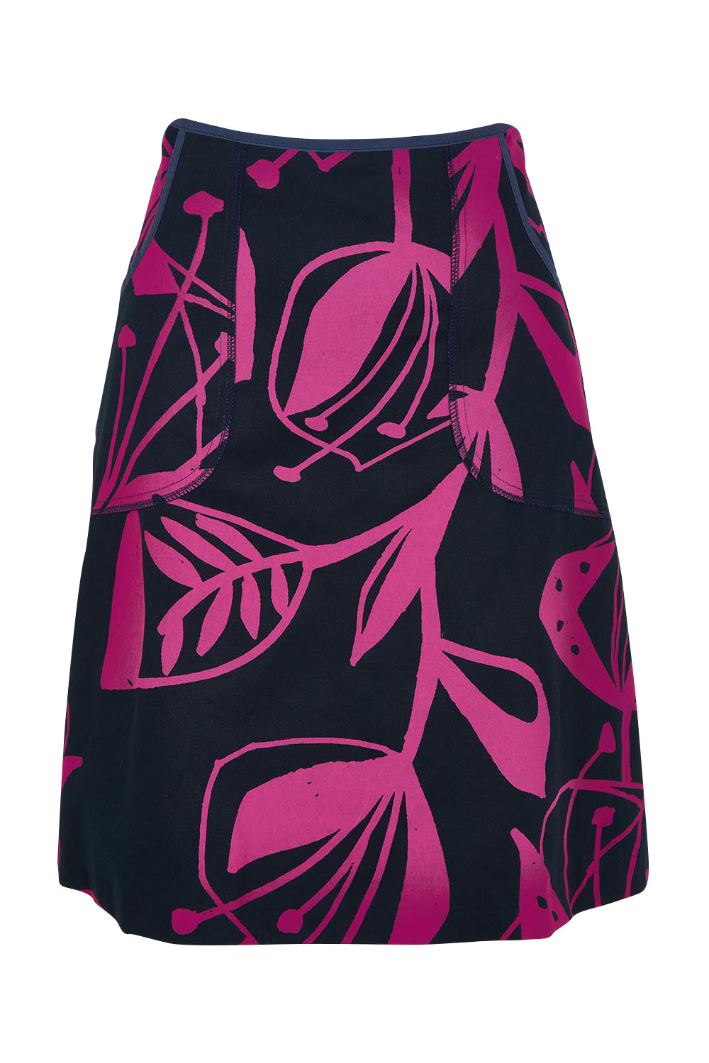 Product shot of the Avril Cotton Skirt in colour Navy (Blue), from the front