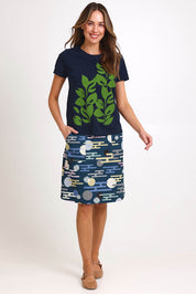Model Madelinec wearing size 10 of the Girlfriend Tee - Navy in colour Navy, from the front