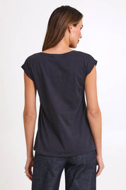 Model Madelinec wearing size 10 of the Bobby Top - Smoke in colour Smoke, from the back