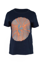 Product shot of the Girlfriend Tee - Navyorange in colour Navyorange, from the front