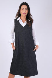 Model Genericm wearing size sample of the Susanne Denim Dress - Denimindigo in colour Denimindigo, from the front
