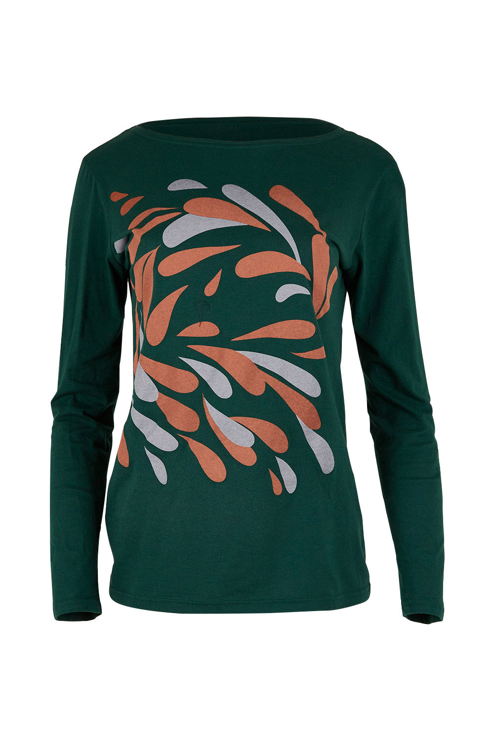 Product shot of the Hanna Placement Tee in colour Forest (Green), from the front