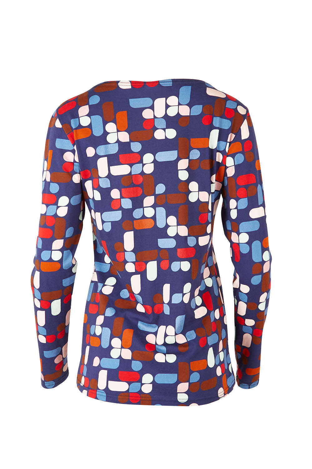 Product shot of the Abstract Boat Neck Tee in colour Blue (Blue), from the back