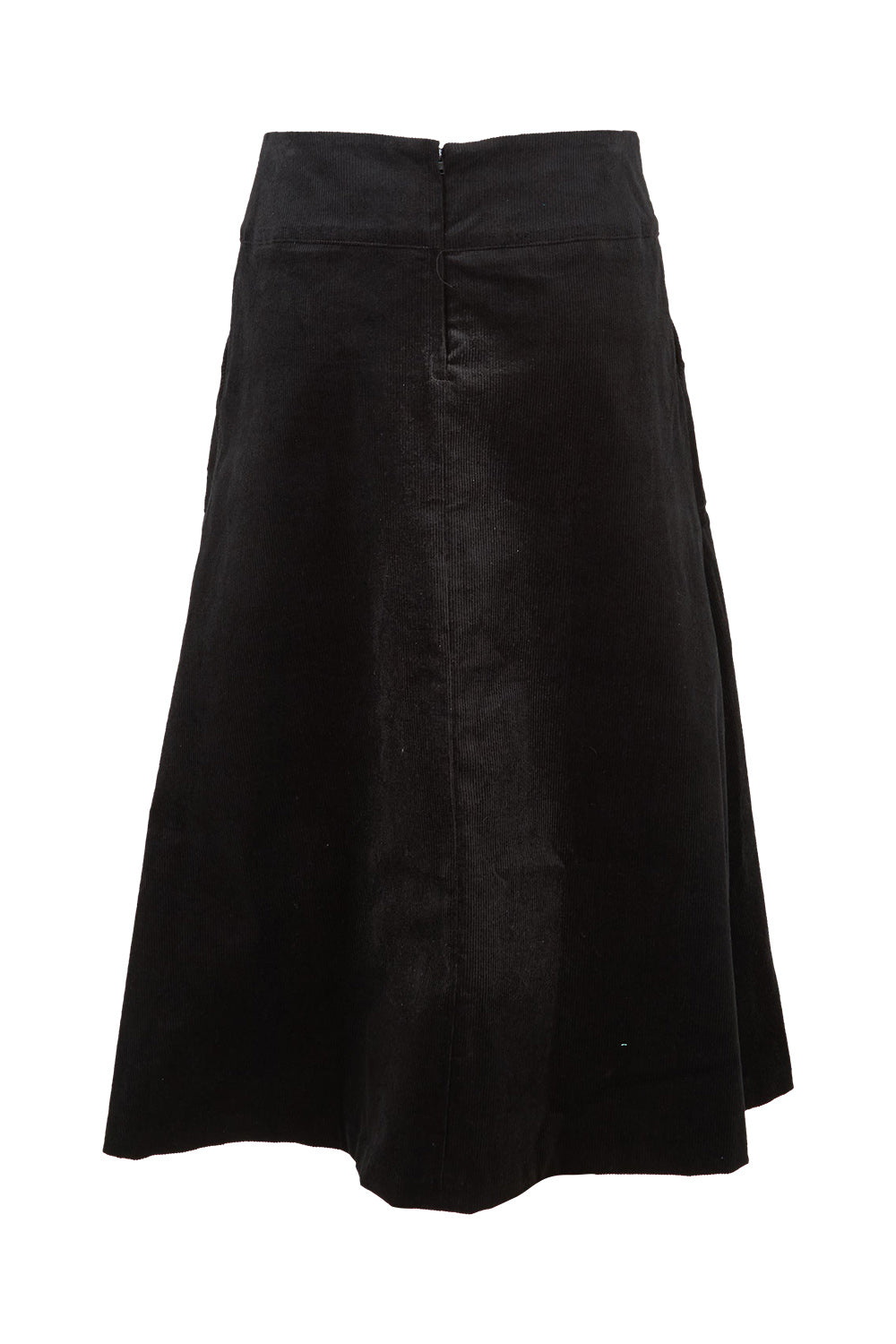 Product shot of the Amy Cord Midi Skirt in colour Black (Black), from the back