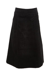 Product shot of the Amy Cord Midi Skirt in colour Black (Black), from the front