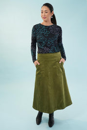 Amy Midi Cord Skirt – Moss