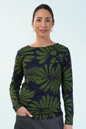 Boat Neck Cotton Long Sleeve Tee – Navygreen