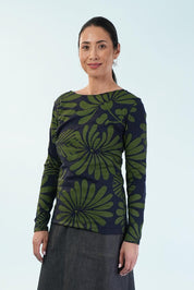 Boat Neck Cotton Long Sleeve Tee – Navygreen