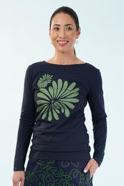 Boat Neck Placement Cotton Long Sleeve Tee – Bluegreen