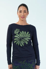Boat Neck Placement Cotton Long Sleeve Tee – Bluegreen