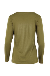 Boat Neck Placement Cotton Long Sleeve Tee – Olive