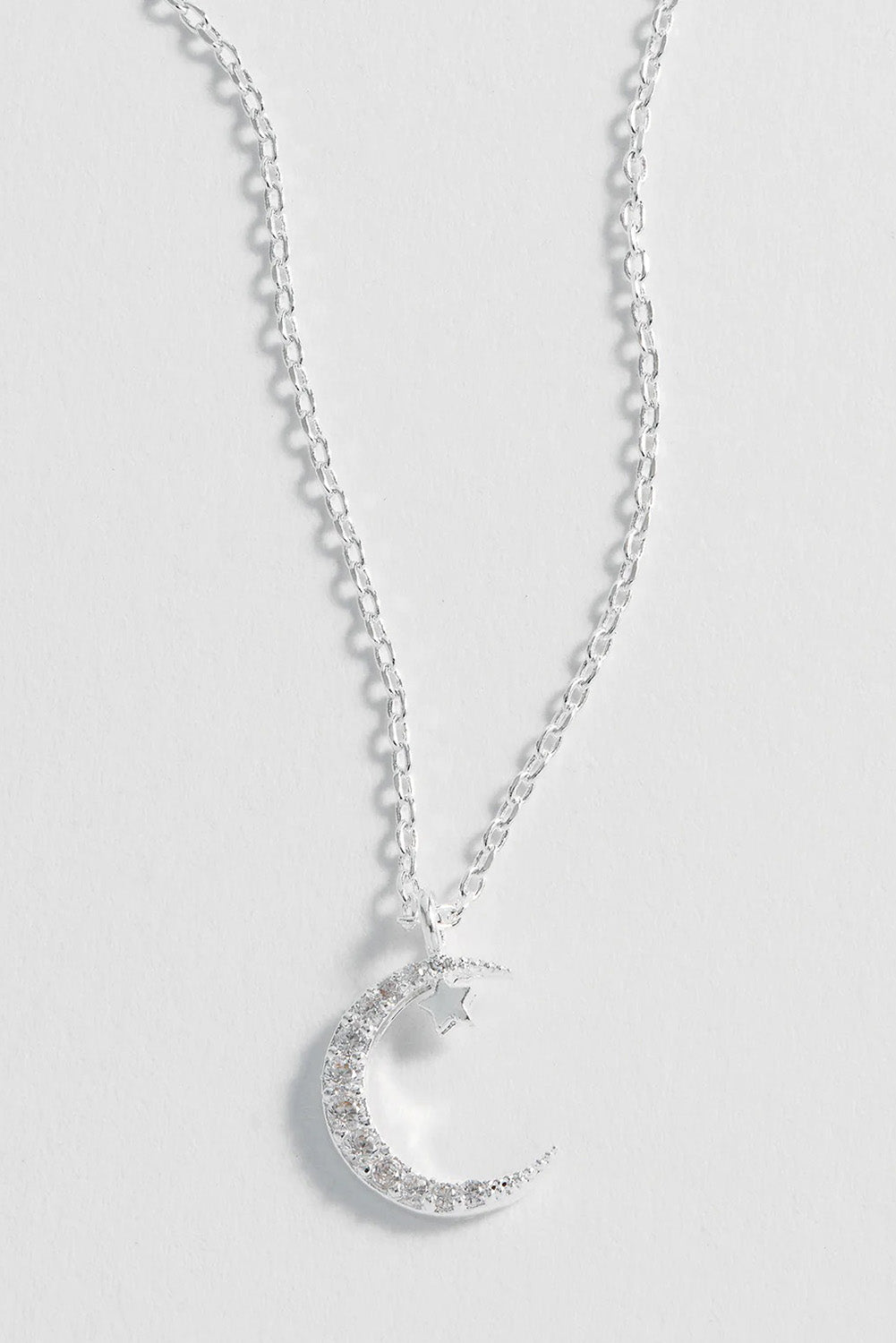 Product shot of the Moon And Star Necklace in colour Silver (Metallics), detail