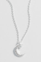 Product shot of the Moon And Star Necklace in colour Silver (Metallics), detail