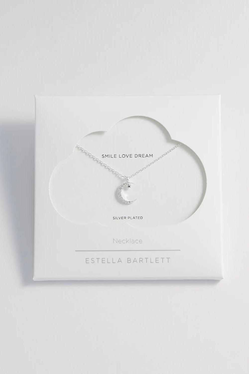 Product shot of the Moon And Star Necklace in colour Silver (Metallics), detail