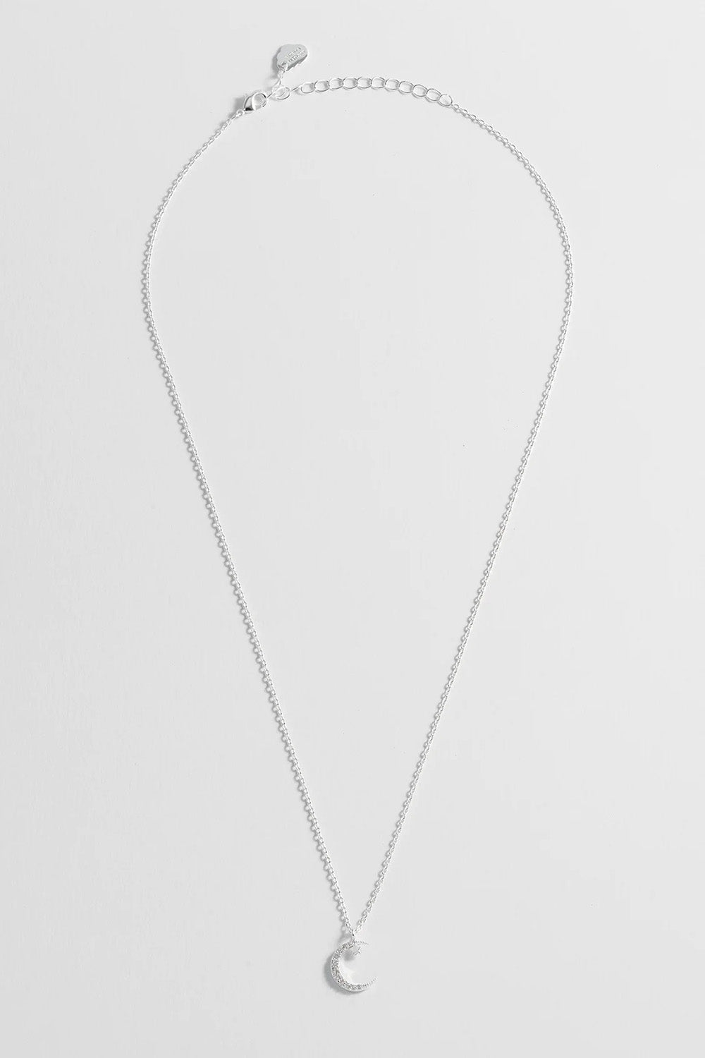 Product shot of the Moon And Star Necklace in colour Silver (Metallics), detail