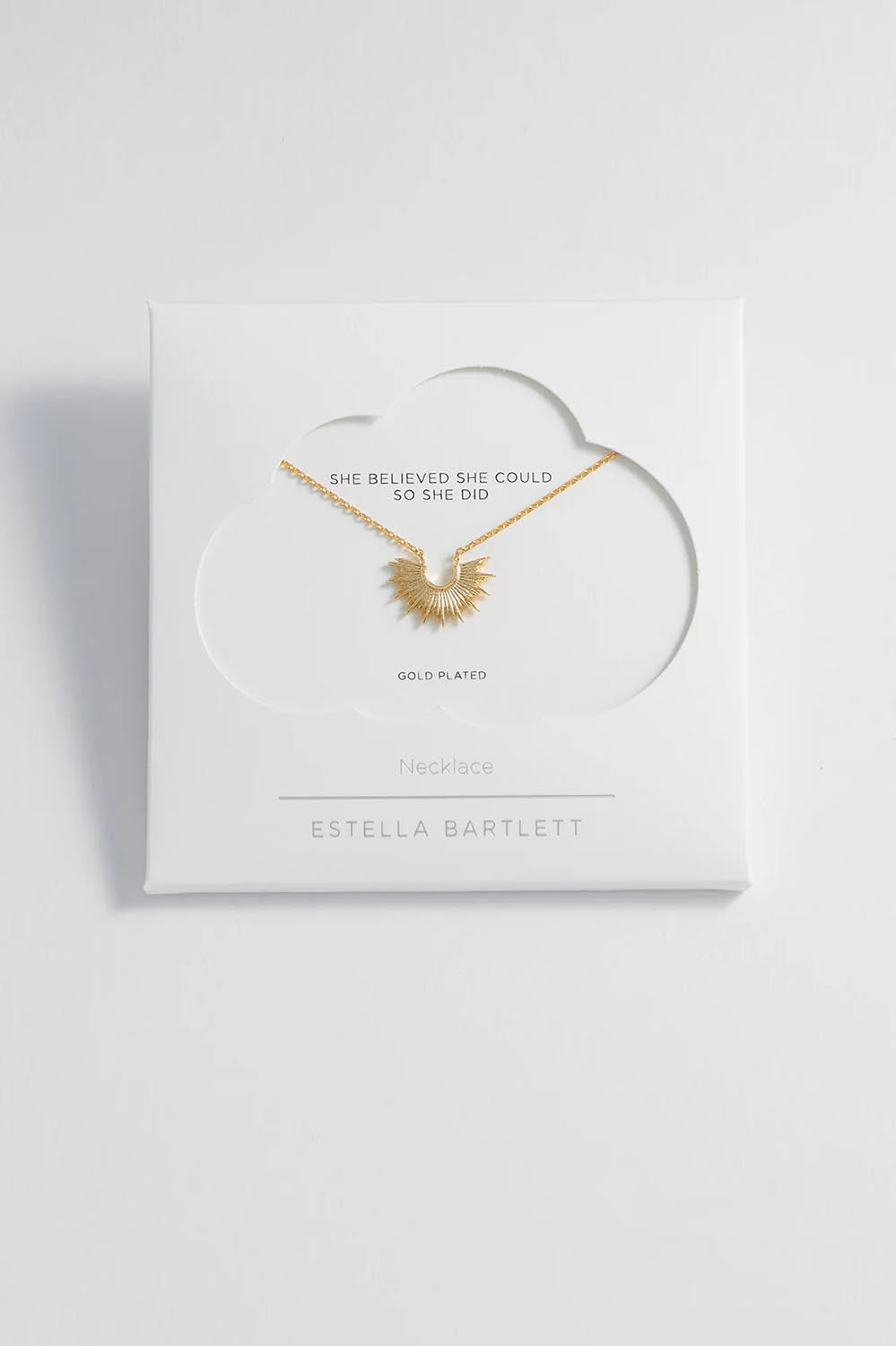 Product shot of the Half Sunburst Necklace in colour Gold (Metallics), from the front