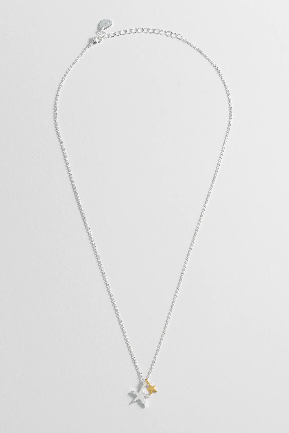 Product shot of the Double Star Necklace in colour Silvergold (Metallics), detail
