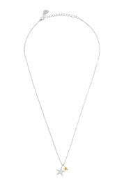 Product shot of the Double Star Necklace in colour Silvergold (Metallics), from the front