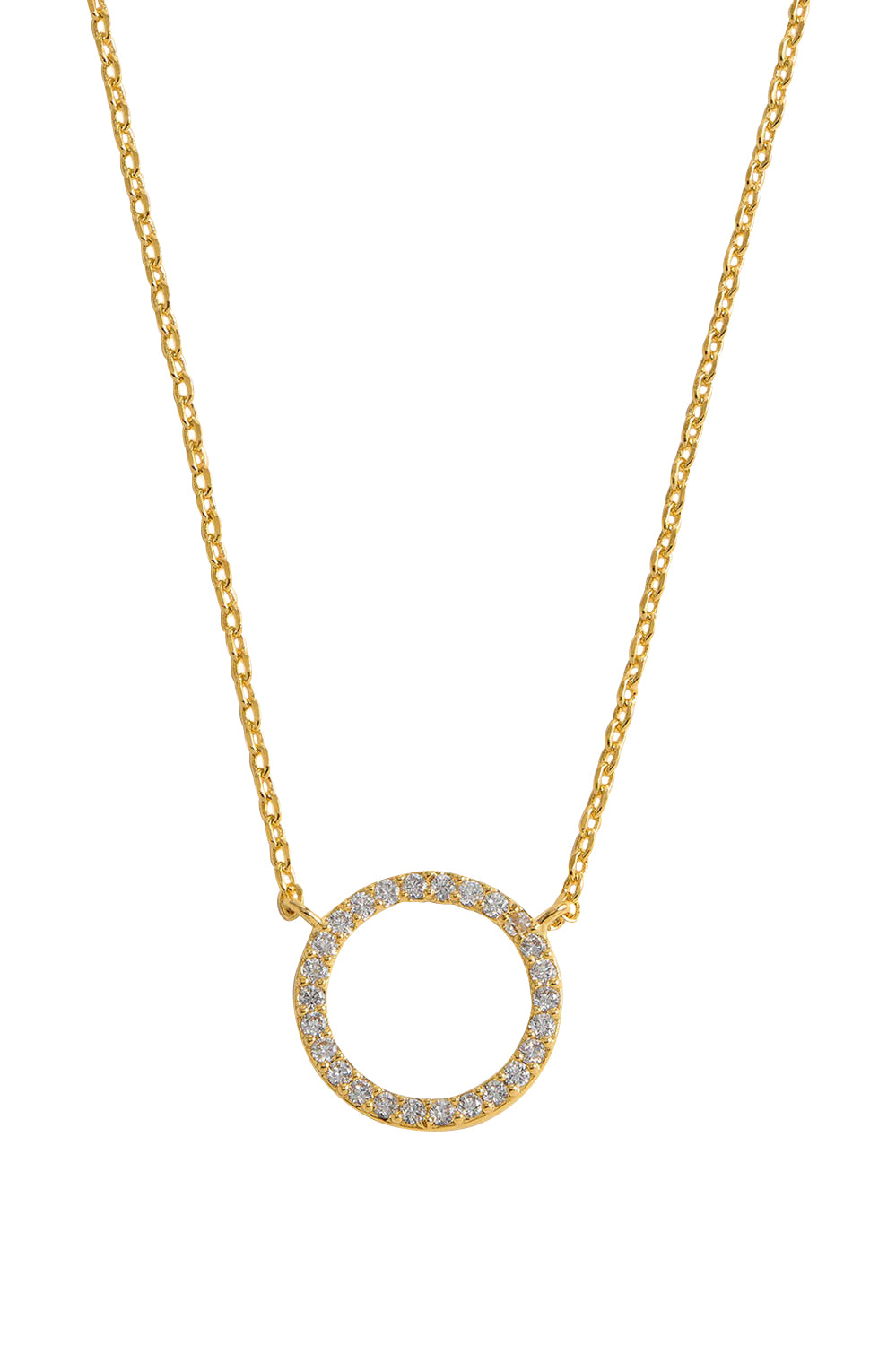 Product shot of the Circle Pave Necklace in colour Gold (Metallics), from the front