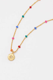 Product shot of the Beaded Rainbow Necklace in colour Gold (Metallics), detail