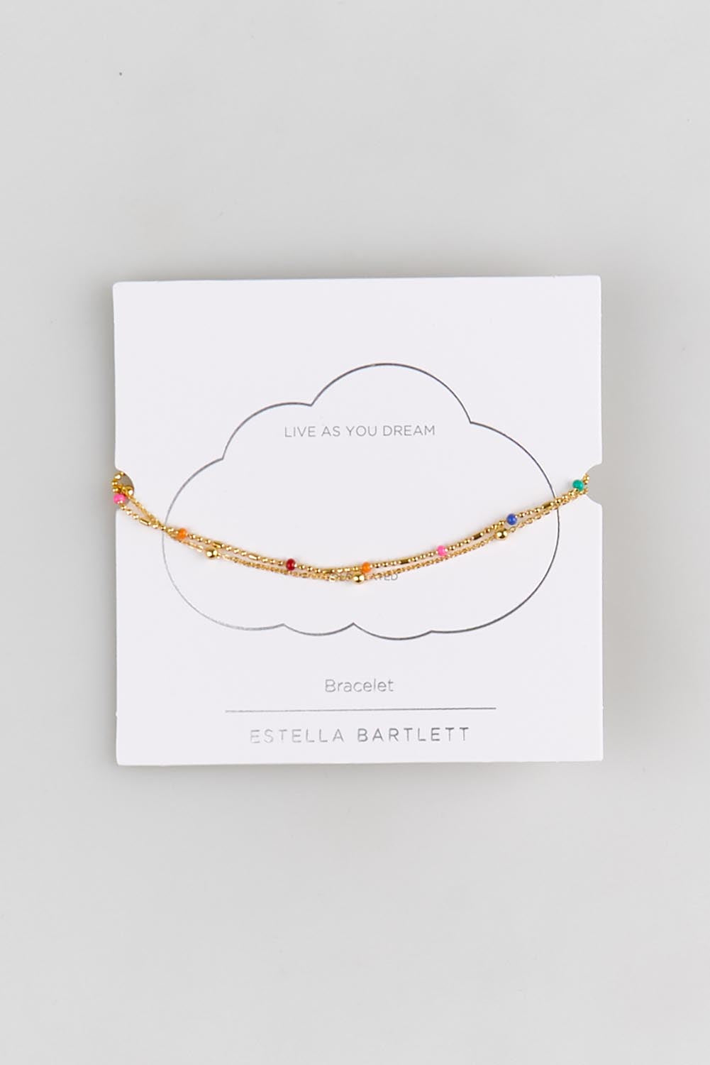 Model Genericm wearing size sample of the Double Chain Rainbow Beaded Bracelet – Goldmulti in colour Goldmulti, from the front