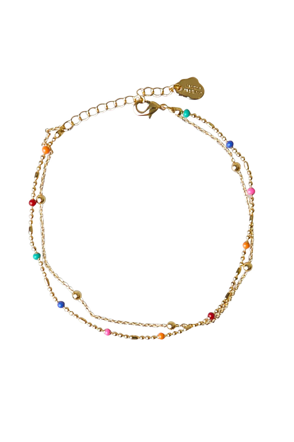 Product shot of the Double Chain Rainbow Beaded Bracelet – Goldmulti in colour Goldmulti, from the front
