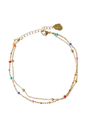 Product shot of the Double Chain Rainbow Beaded Bracelet – Goldmulti in colour Goldmulti, from the front