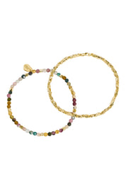 Product shot of the Coco Bead & Tourmaline Bracelet Set in colour Goldmulti (Metallics), from the front