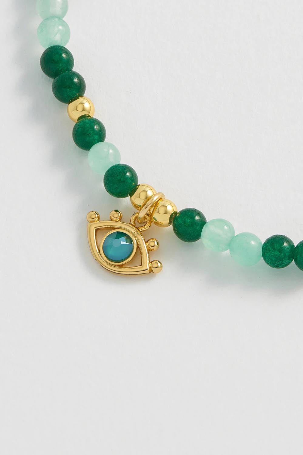 Product shot of the Beaded Evil Eye Bracelet in colour Green (Green), detail