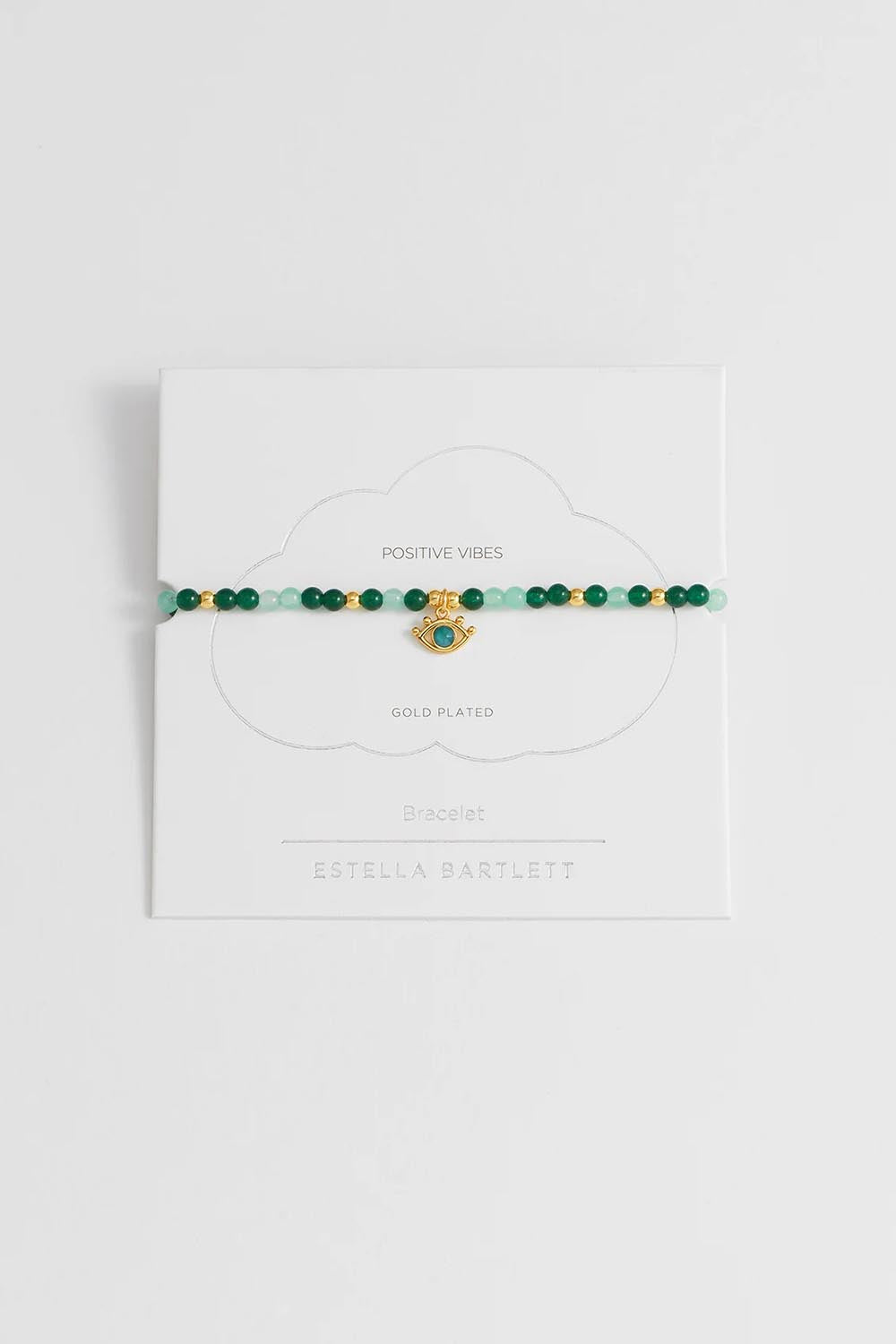 Product shot of the Beaded Evil Eye Bracelet in colour Green (Green), from the front