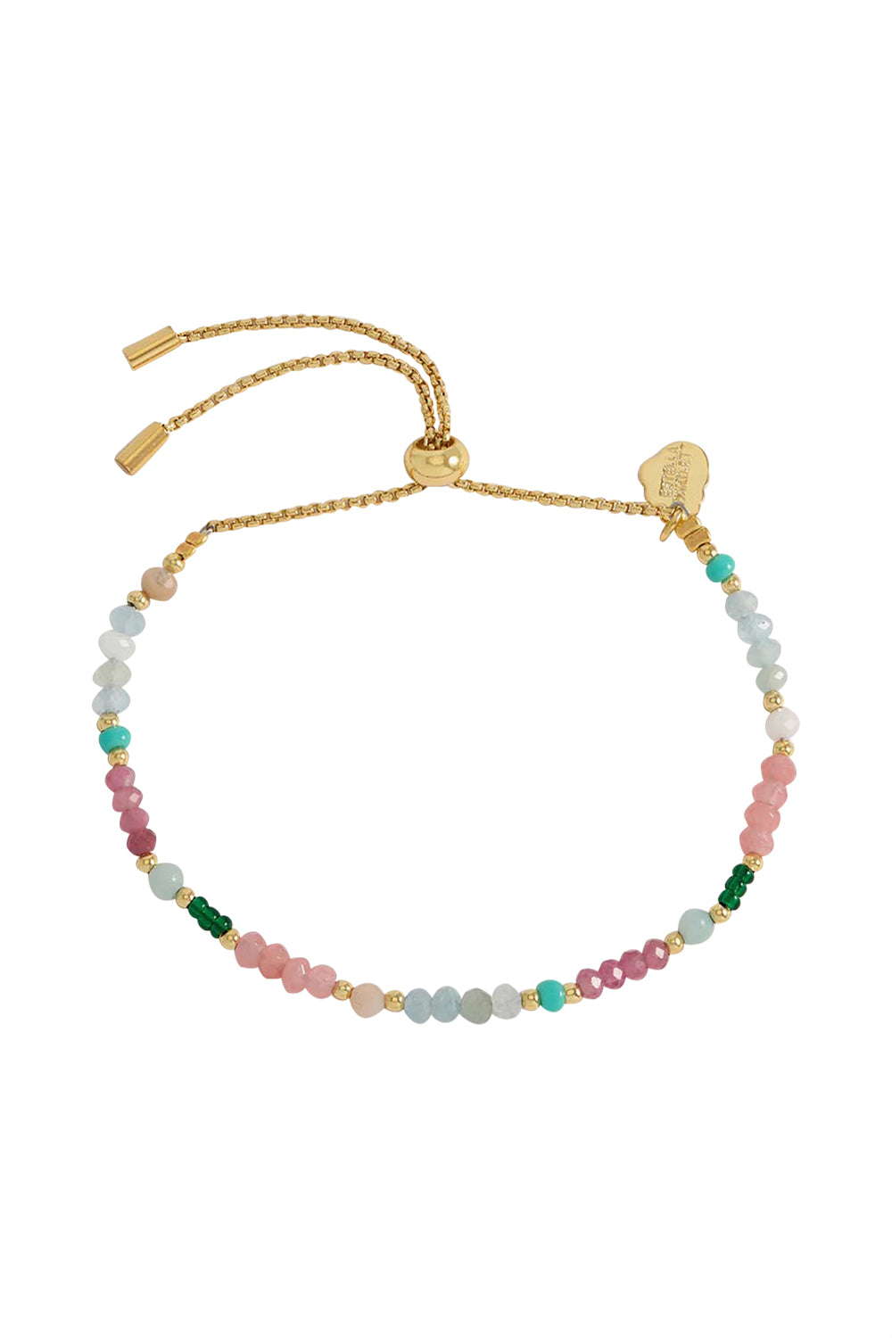 Product shot of the Green & Pink Mixed Mini Bead Bracelet in colour Greenpink, from the front