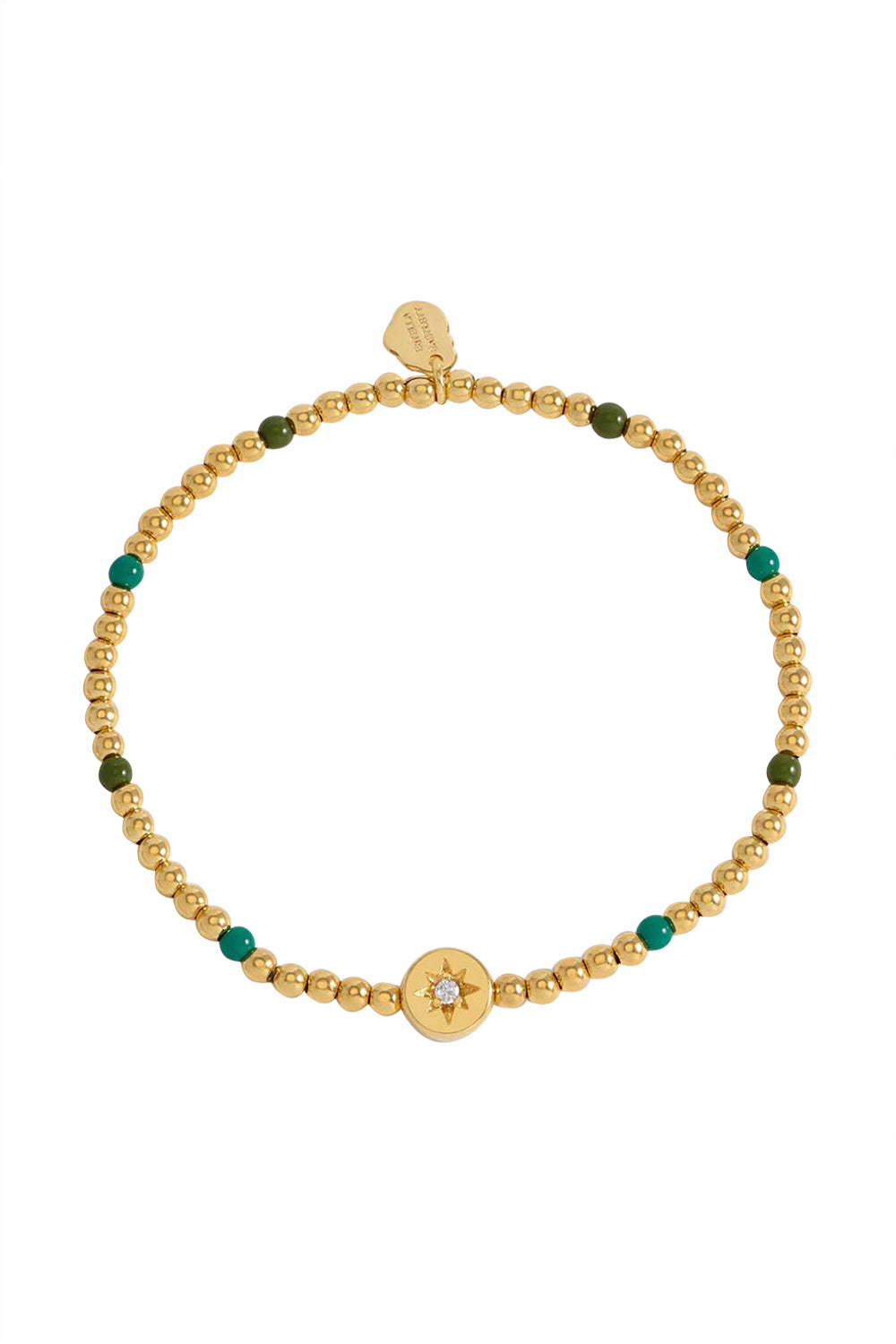 Product shot of the Enamel North Star Bead Bracelet in colour Goldgreen (Metallics), from the front