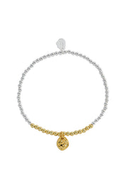 Product shot of the Hammered Charm Beaded Bracelet in colour Silvergold (Metallics), from the front