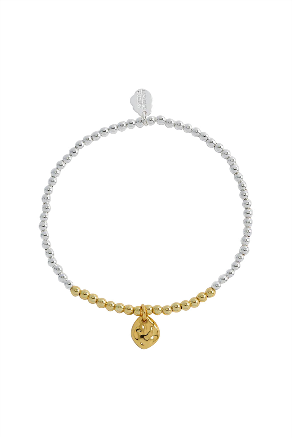 Product shot of the Hammered Charm Beaded Bracelet in colour Silvergold (Metallics), from the front