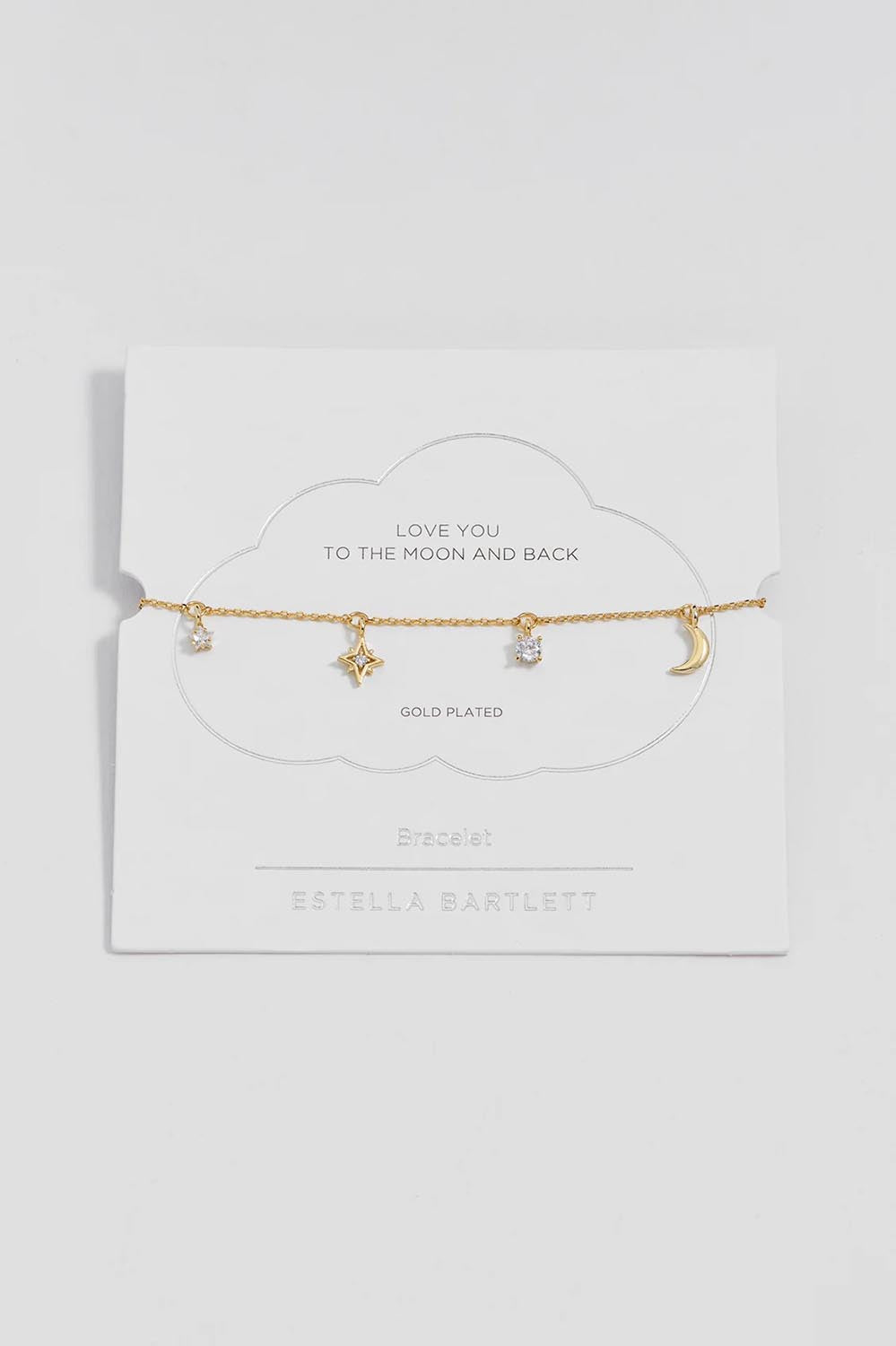 Product shot of the Moon & Stars Charm Bracelet – Gold in colour Gold, from the front